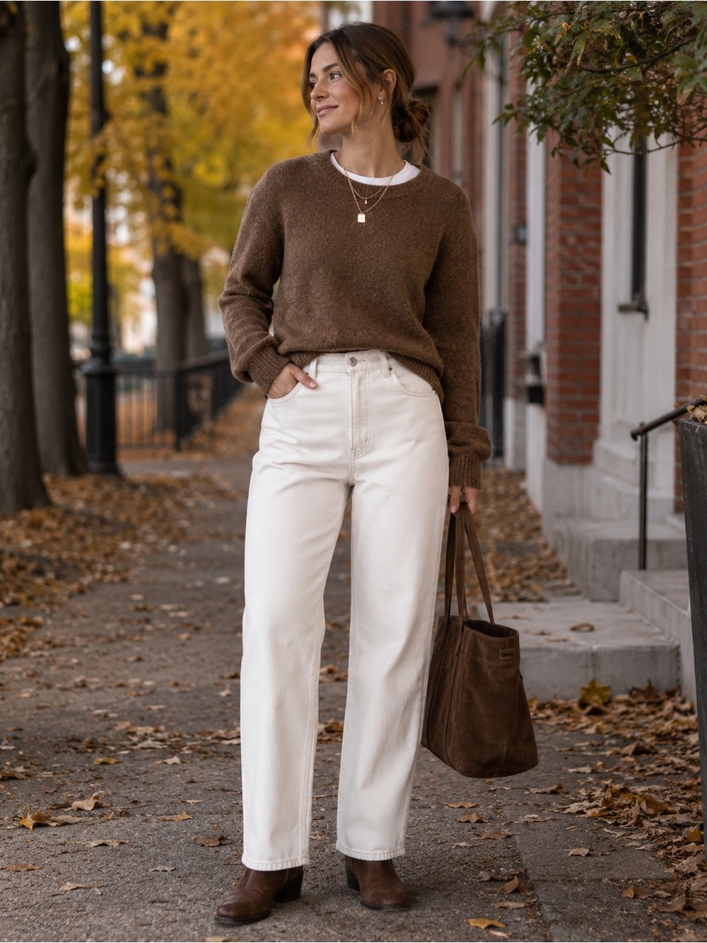 H&M High-Rise Straight Jeans in Off-White